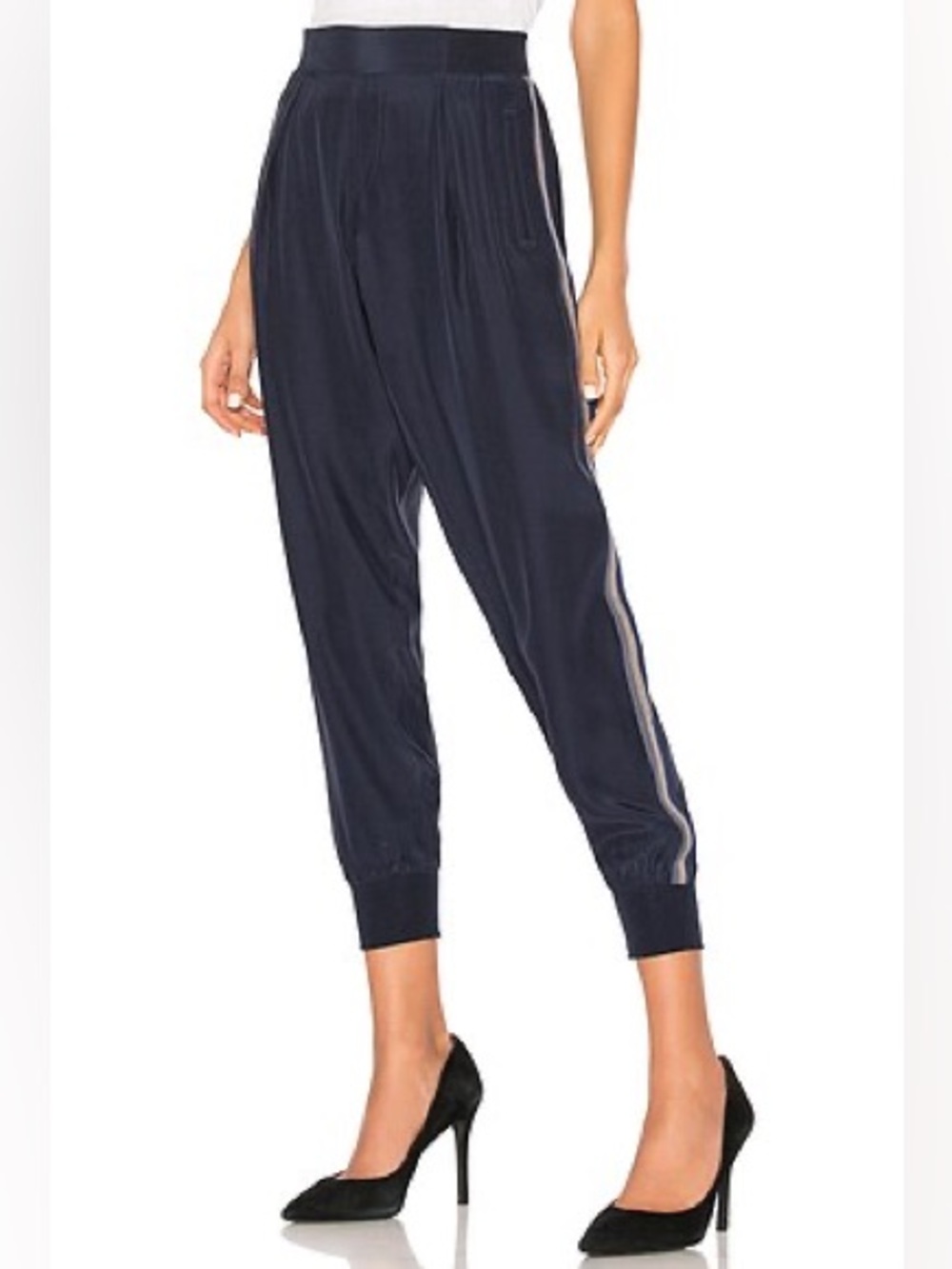 ATM Anthony Thomas Melillo Silk Striped Pants Womens L Navy